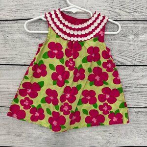 Gymboree Baby Floral Sleeveless Dress With Pink Flowers & Green, Size 6-12 mth